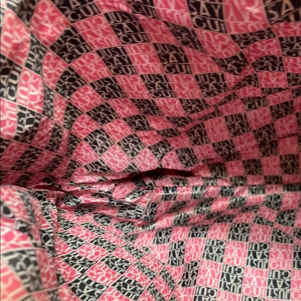 Juicy Couture “Just Say Oui!” Pink Red Glossy + Velvet Tote Bag w/ Charm Gold